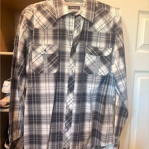 7 Diamonds Black and White Plaid Button Down Shirt
